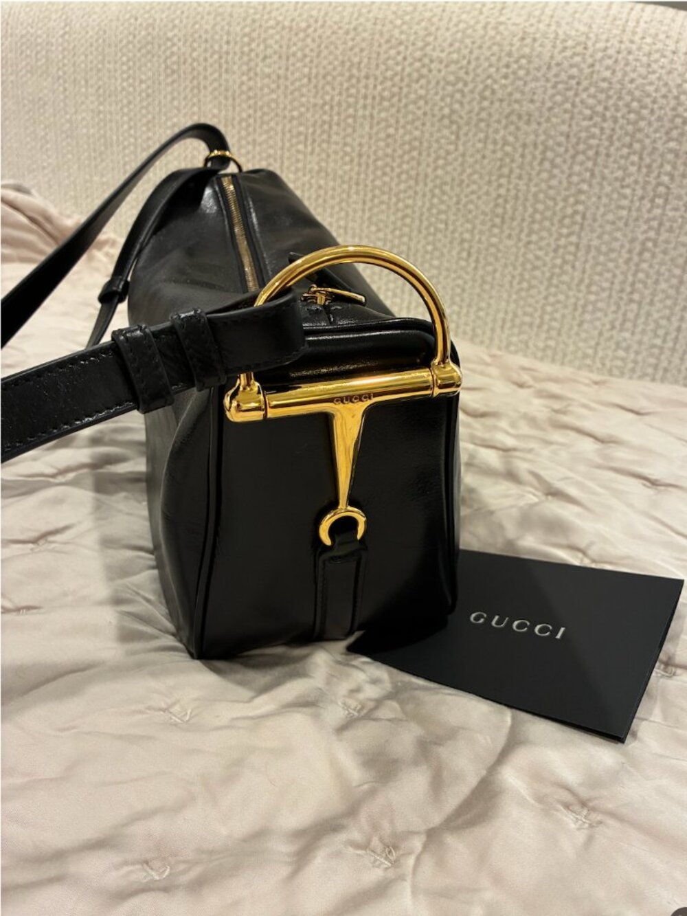 Gucci Half Horsebit Medium Shoulder Bag in Shiny Leather